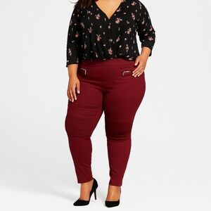 Women’s Plus Size Burgundy Moto Pants 2X – Stylish Stretch Skinny Jeggings Rozas